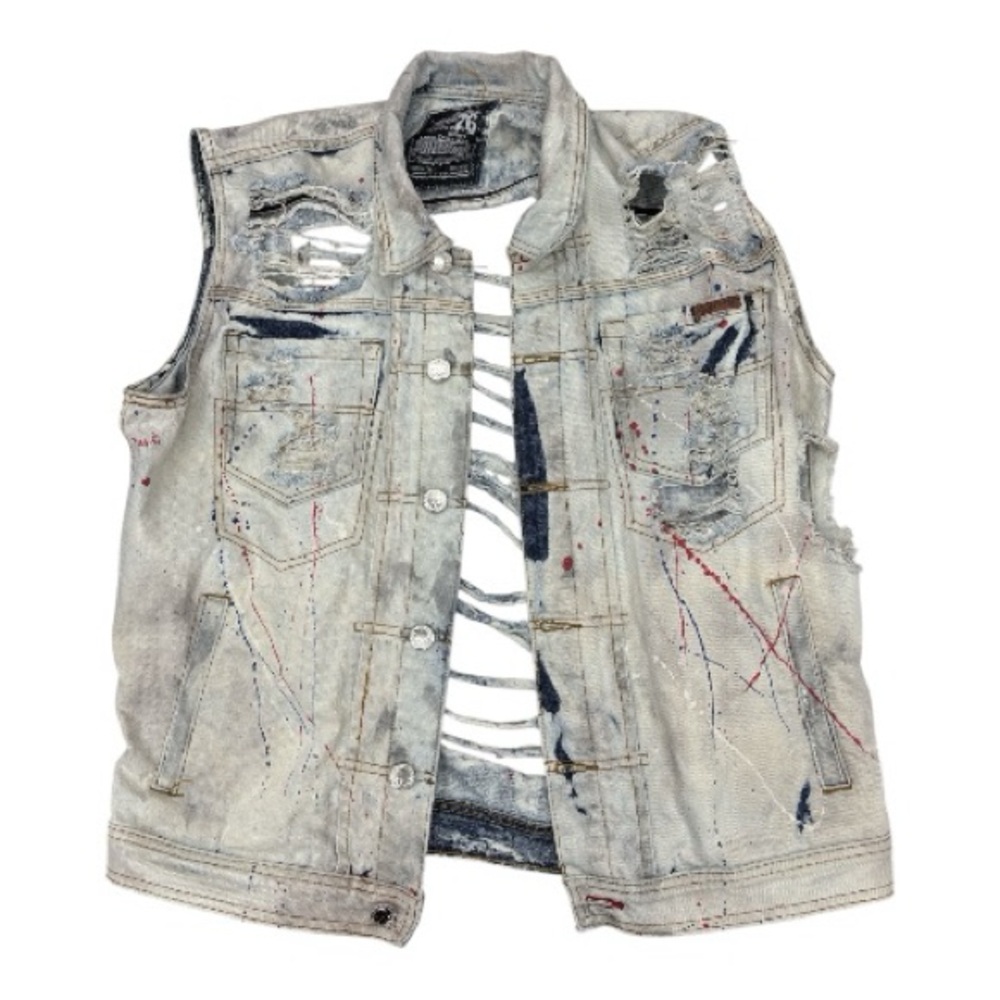 The Heritage Men’s Stonewashed Heavily Distressed Retro Grunge Skater Denim Vest